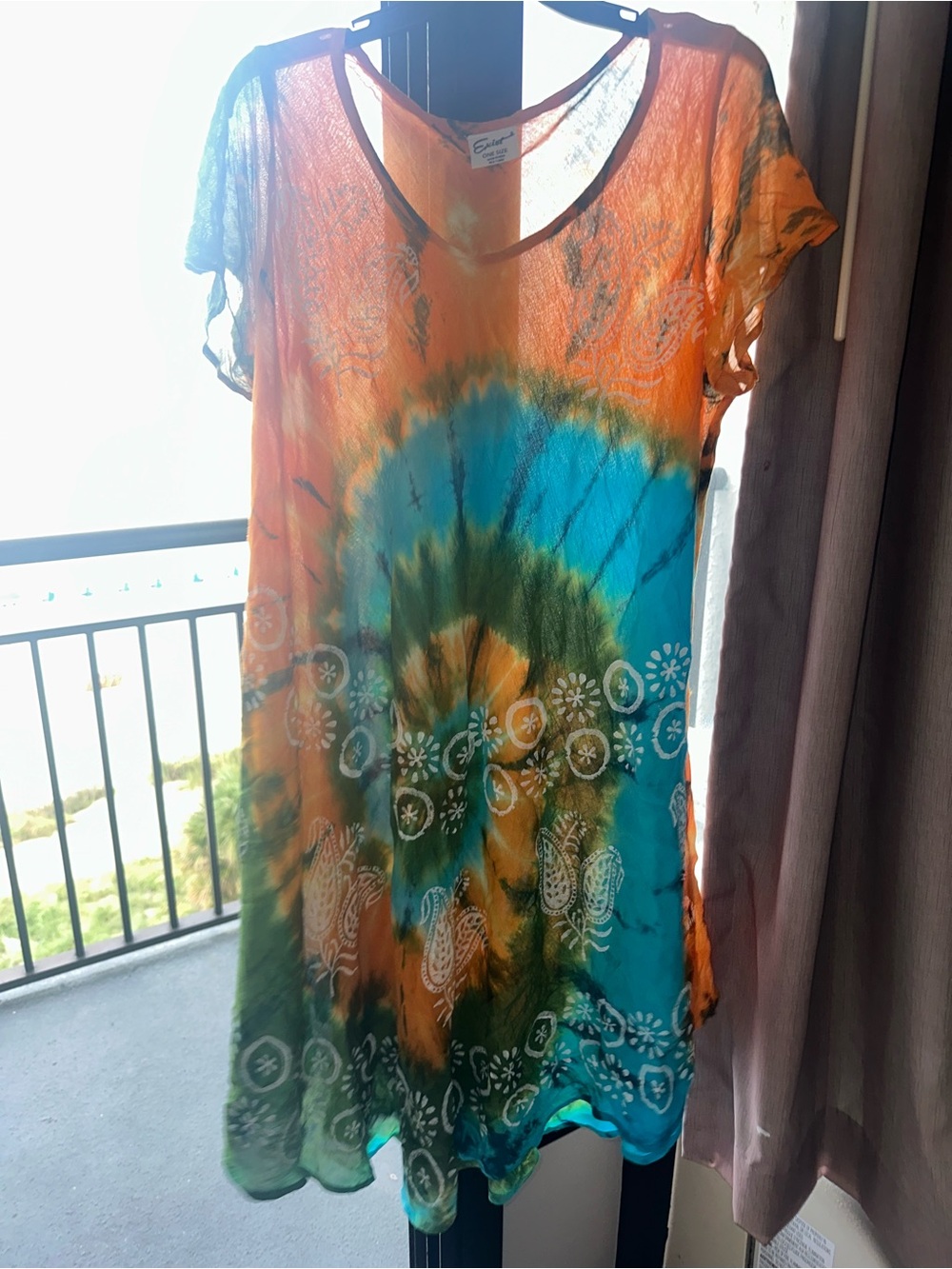 Exist Orange & Teal Tie-Dye Short Sleeve Tunic
